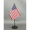 USA Desk Flag with Base; American Made Rayon 4x6 inch Miniature Table Set Includes One Small Mini Country Stick Flags and One Black Stand